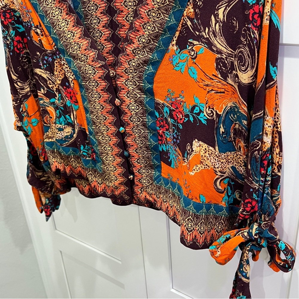Free People Catch Me If You Can Top Dolman Sleeves Multi Orange XS - Picture 6 of 10